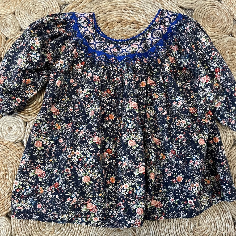 Floral Kids Top with Blue Accents
